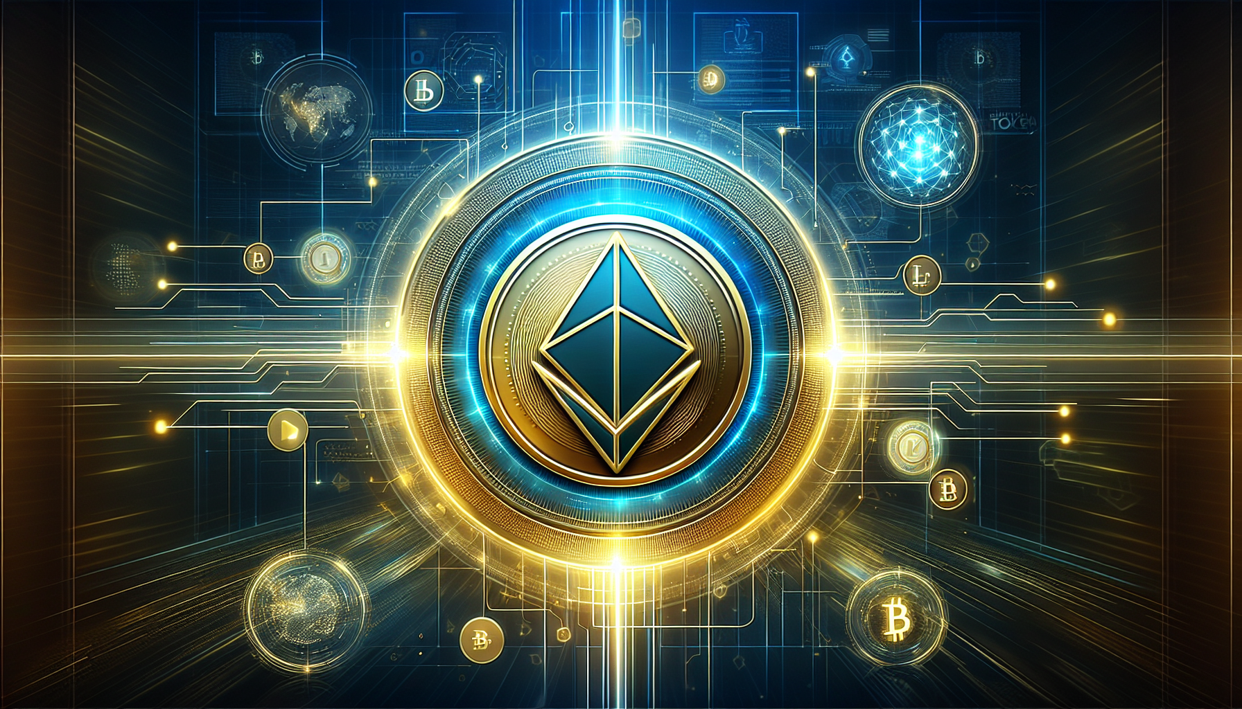 Imagem do LEO Token com design moderno, símbolo central, elementos de blockchain e cores vibrantes.