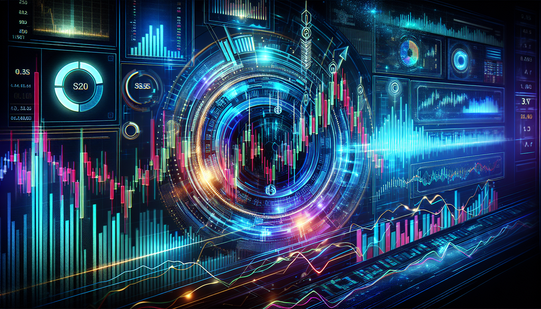 Professional and vibrant photorealistic image depicting technical analysis of Stellar (XLM) cryptocurrency.