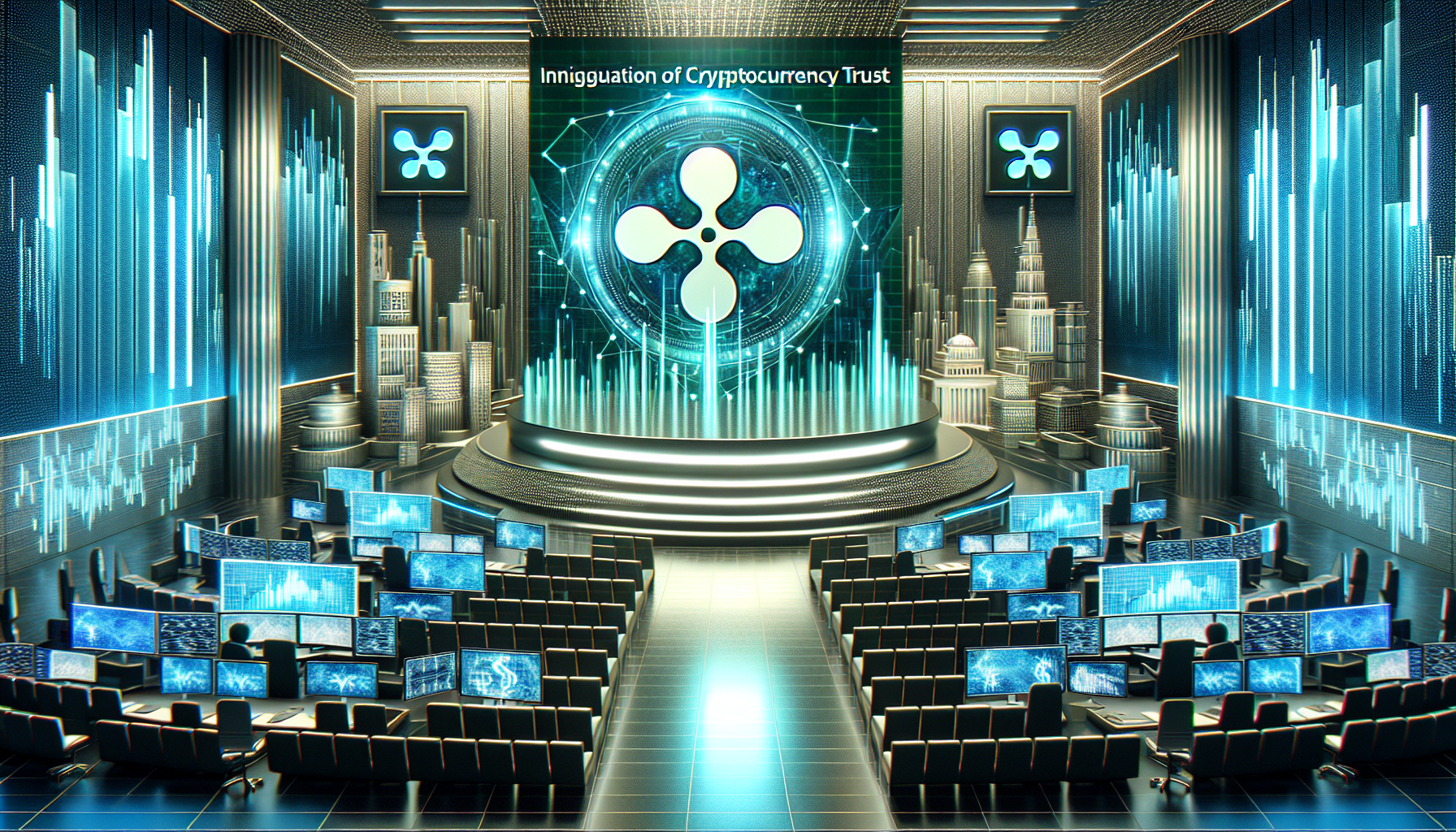 Vibrant image of Franklin Templeton's XRP Trust launch on NYSE Arca.