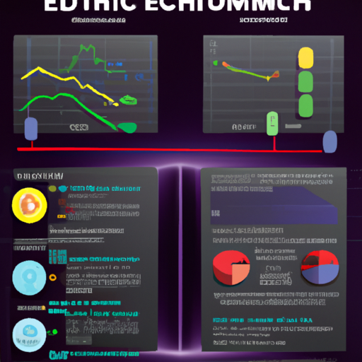 Infográfico com análise técnica de Bitcoin e Ethereum, incluindo gráficos de preços e indicadores.