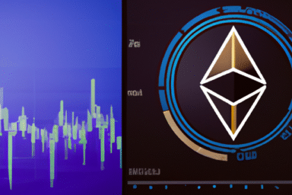 Gráfico financeiro moderno mostrando tendências de preços do Bitcoin e Ethereum com indicadores técnicos.