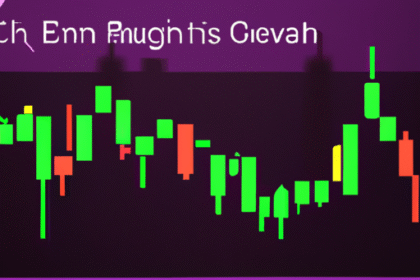 Ilustração de gráfico de trading com preços de Bitcoin e Ethereum, destacando níveis de suporte e resistência.