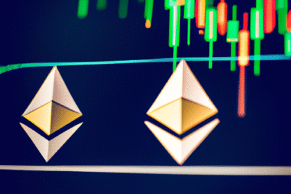 Gráfico analítico mostrando movimentos de preços do Bitcoin e Ethereum com indicadores técnicos.