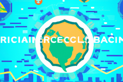 Paisagem de criptomoedas no Brasil com negócios, gráficos de crescimento e regulamentações em cores vibrantes.