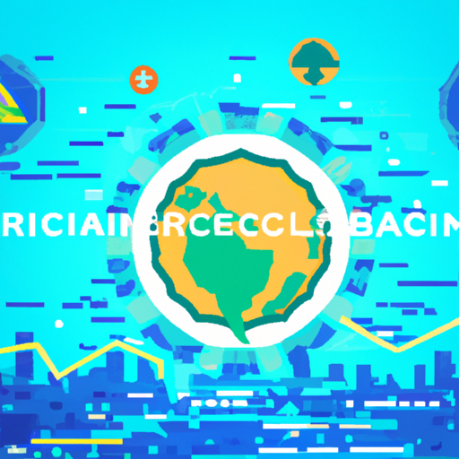 Paisagem de criptomoedas no Brasil com negócios, gráficos de crescimento e regulamentações em cores vibrantes.