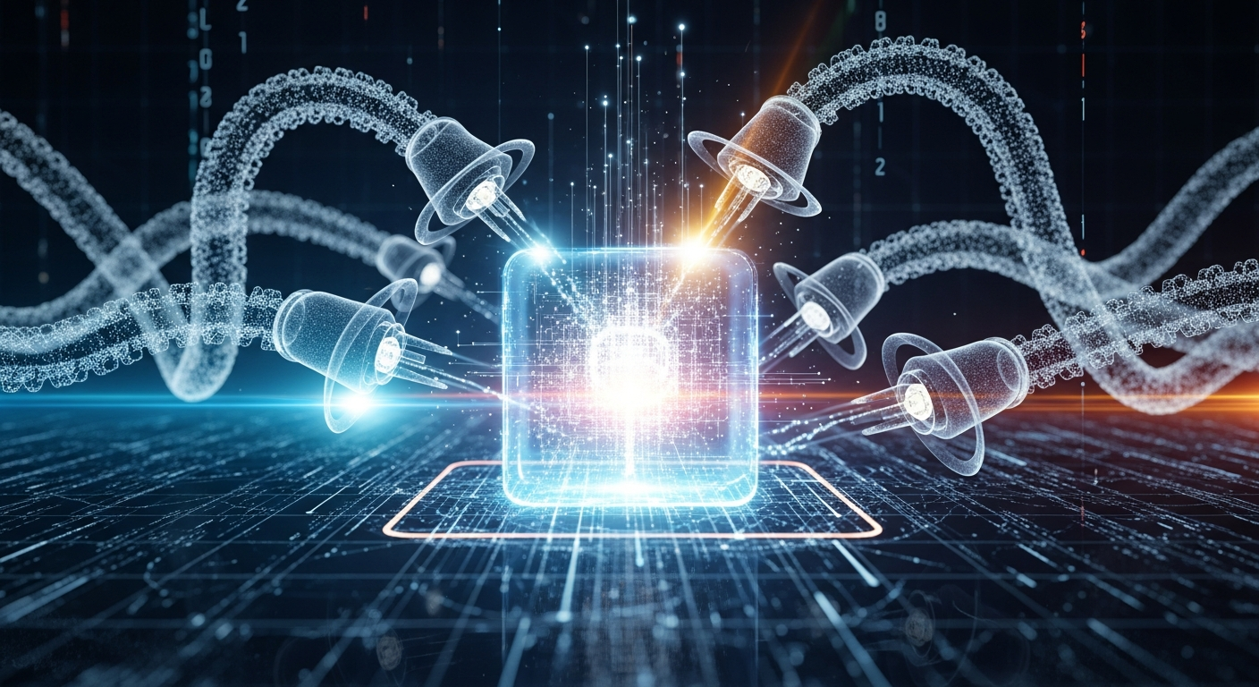 Arte digital abstrata: nó de dados brilhante simbolizando vigilância financeira no ecossistema cripto.