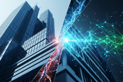 Arquitetura robusta de finanças tradicionais em tensão com paisagem evolutiva de ativos digitais.