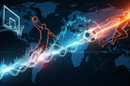 Convergência abstrata de circuitos digitais futuristas e fluxos de dados com energia esportiva global.