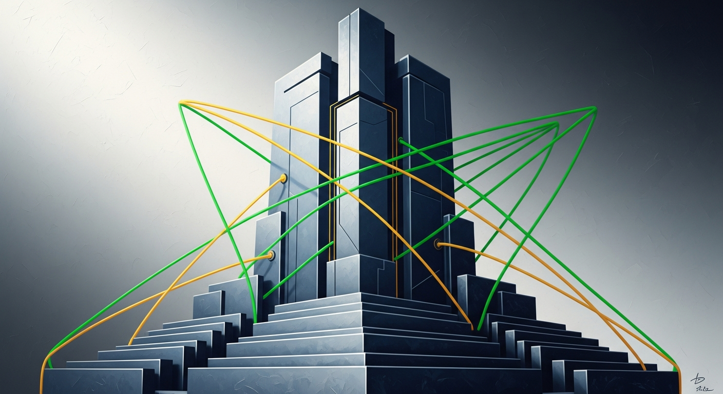 Arte abstrata moderna: estrutura monumental e limpa em azuis profundos e cinzas metálicos.