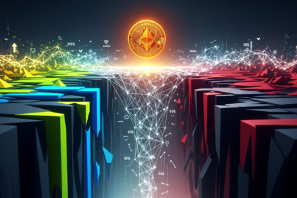 Visually striking arte abstrata de linhas e nós luminosos interconectados sobre finanças digitais.