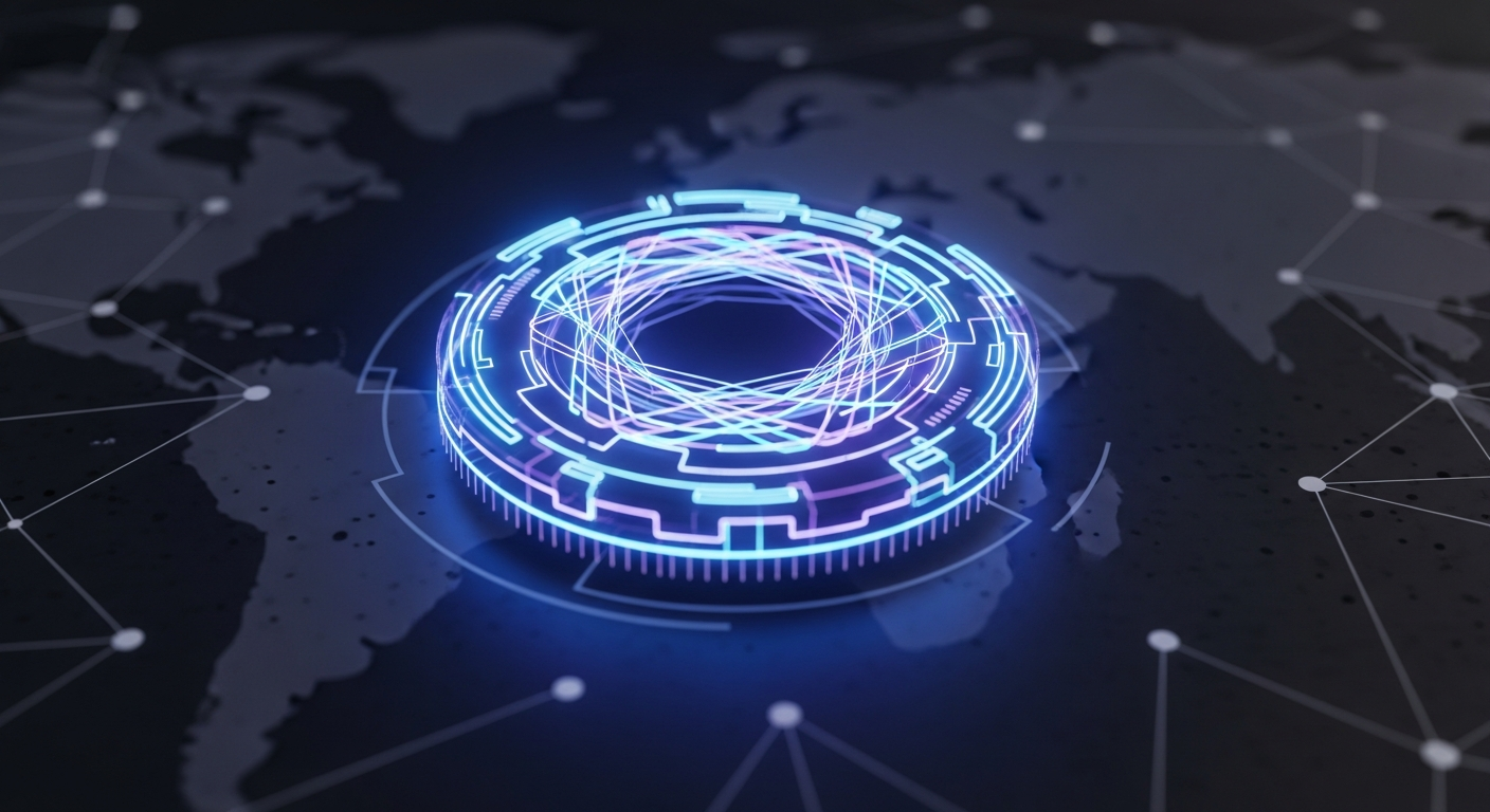 Imagem moderna e profissional de um token digital abstrato, brilhante, com design futurista.