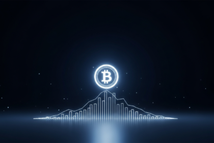 Sleek, glowing, futuristic digital coin, subtly referencing Bitcoin, atop a delicate futuristic structure.