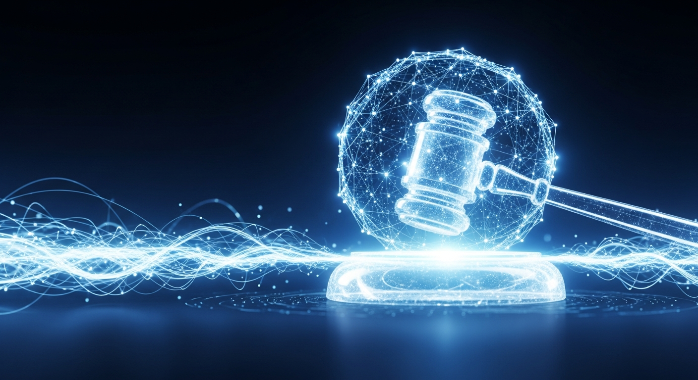 Rede legal abstrata e brilhante de linhas intrincadas e fluxos de dados dinâmicos.