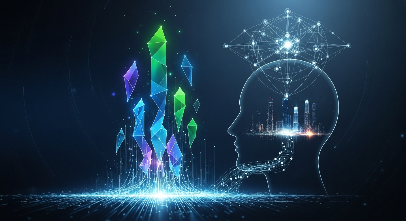 Arte conceitual moderna com moeda digital ascendente brilhante, representando riqueza e planejamento financeiro futuro.