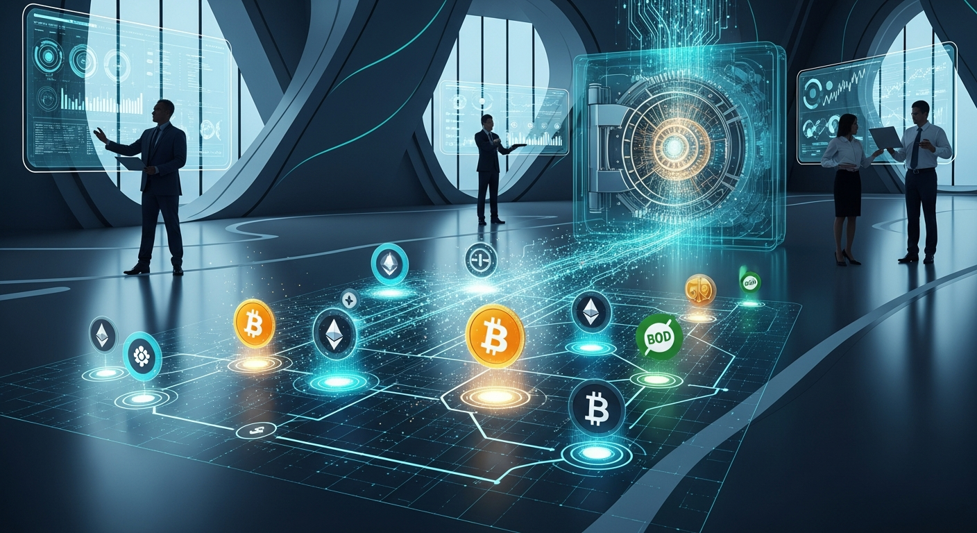 Ambiente corporativo moderno e tecnológico integrando ativos digitais em tesourarias corporativas.