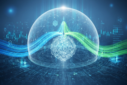 Cena abstrata futurista: ativos digitais e finanças tradicionais perfeitamente integrados sob regulamentação robusta.