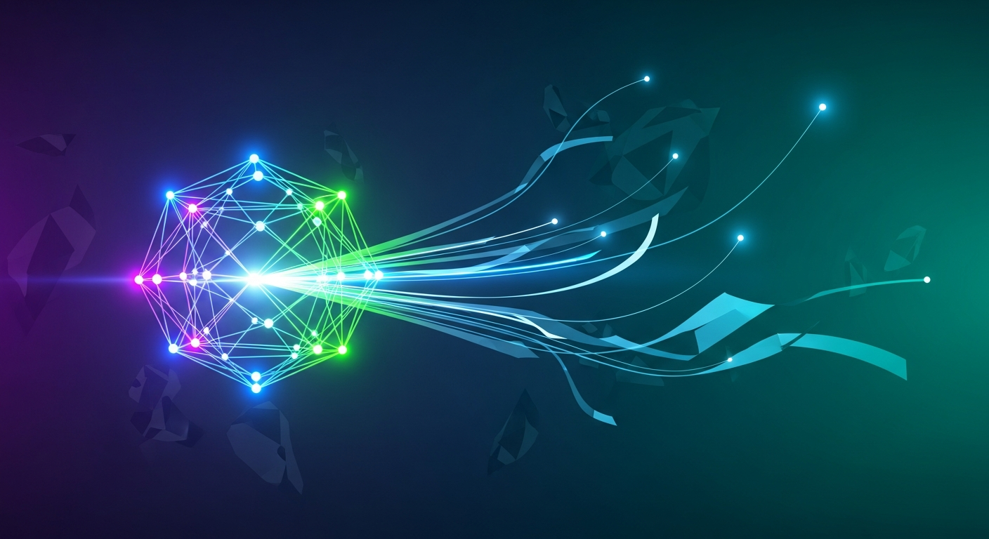 Imagem abstrata e moderna de estrutura geométrica luminosa, intricada, irradiando luz vibrante.