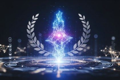 Abstract glowing nexus de luz e energia, simbolizando inovação e conquista Web3.