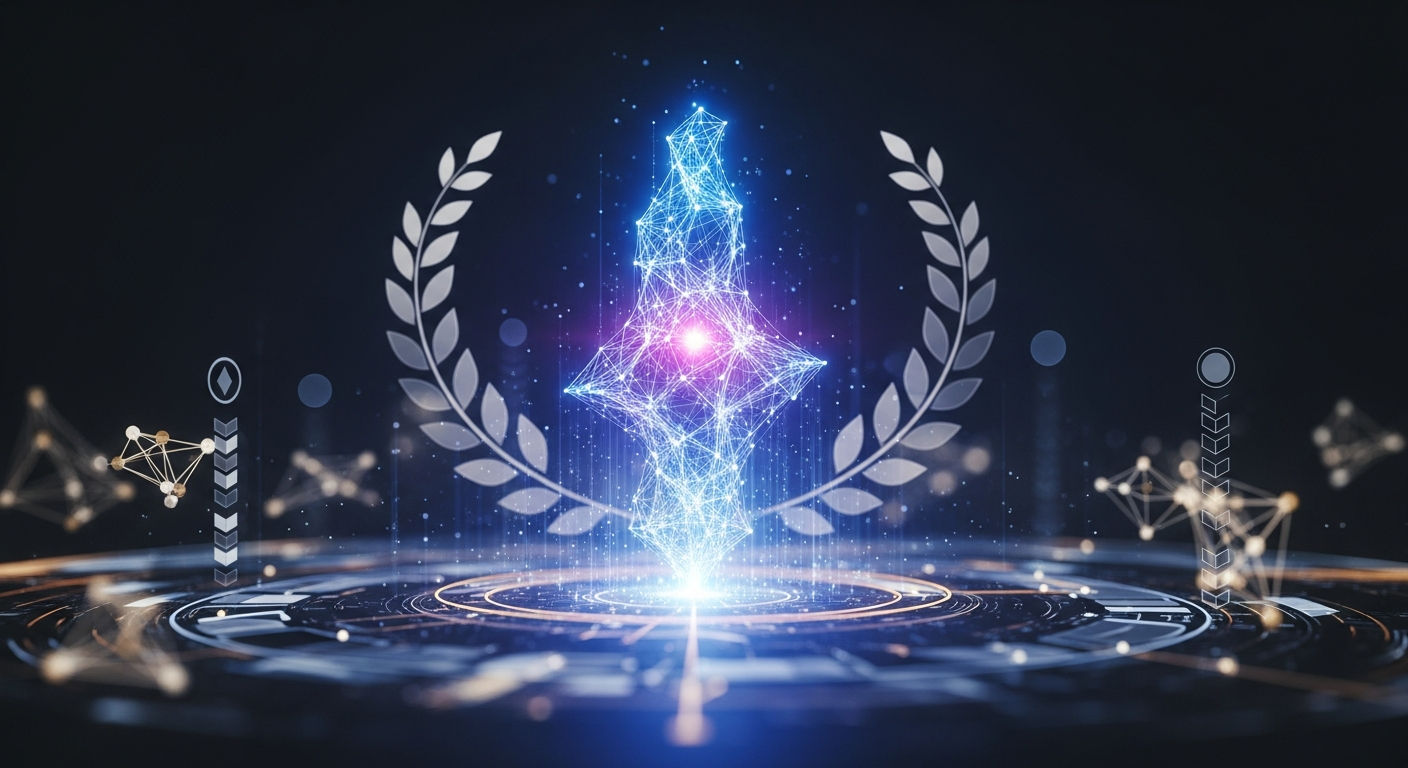 Abstract glowing nexus de luz e energia, simbolizando inovação e conquista Web3.