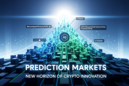 Arte abstrata moderna e dinâmica, representando "Prediction Markets" como novo horizonte de inovação cripto.