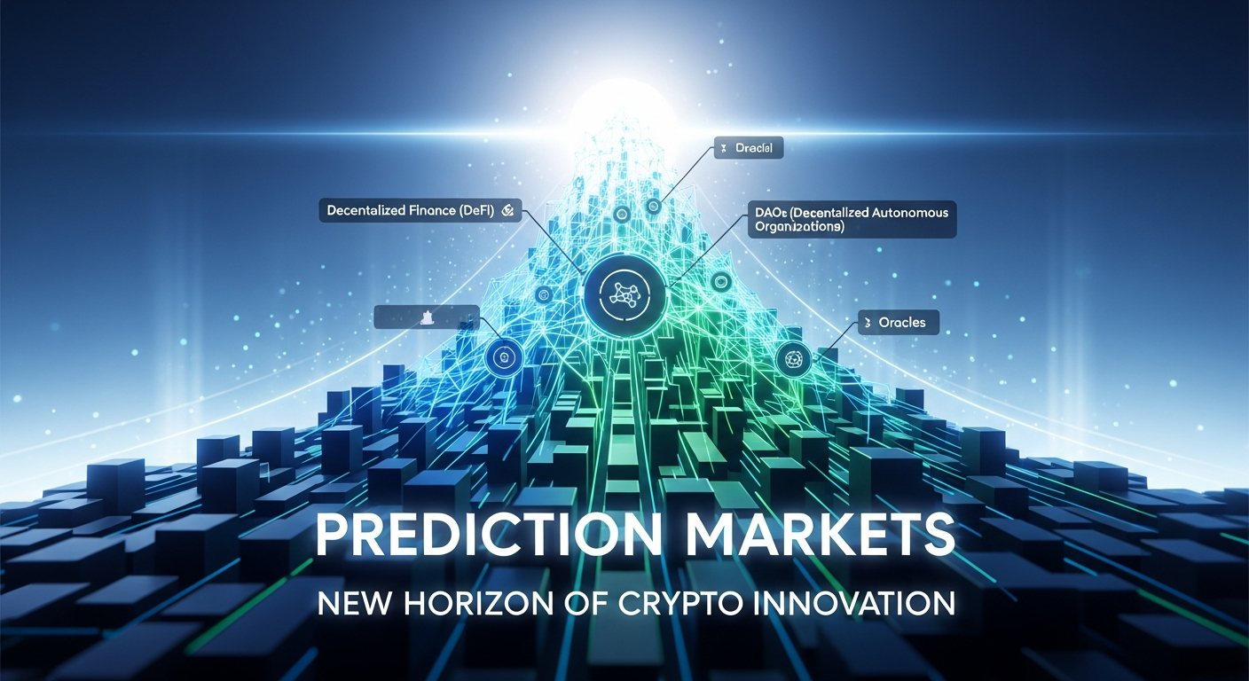 Arte abstrata moderna e dinâmica, representando "Prediction Markets" como novo horizonte de inovação cripto.