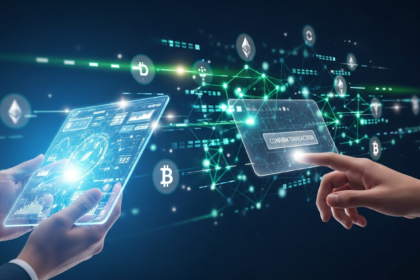 Ambiente digital elegante e de alta tecnologia com elementos em primeiro plano, simbolizando