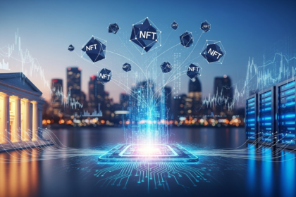 Hub de rede futurista integrando infraestrutura financeira tradicional com pagamentos digitais e ativos descentralizados.