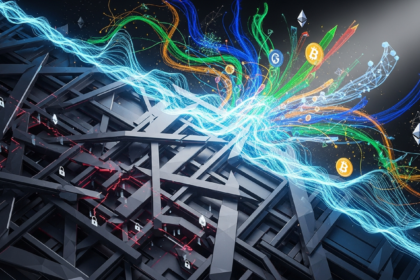 Vivid abstract image: digital finance transitioning from restriction to a new phase.