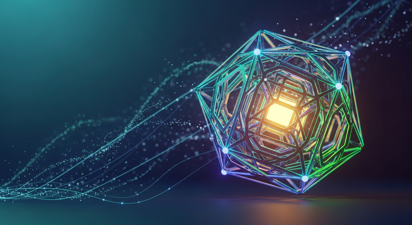 Imagem digital moderna de uma forma geométrica abstrata, complexa e brilhante.