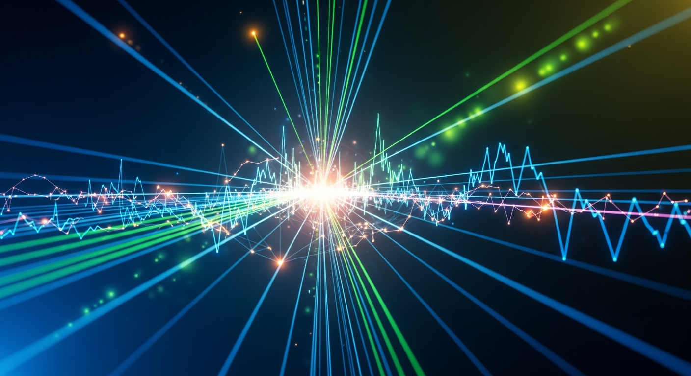 Arte digital abstrata moderna: rede complexa de linhas e nós brilhantes, simbolizando economia digital.