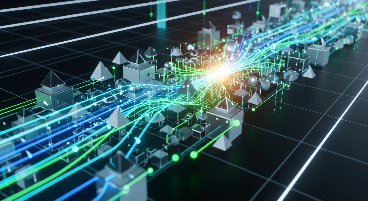 Representação abstrata e futurista do ajuste estratégico de um mercado financeiro digital.