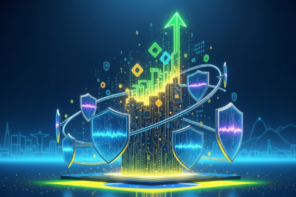 Arte digital: estrutura abstrata ascendente simbolizando crescimento e segurança do mercado cripto brasileiro.