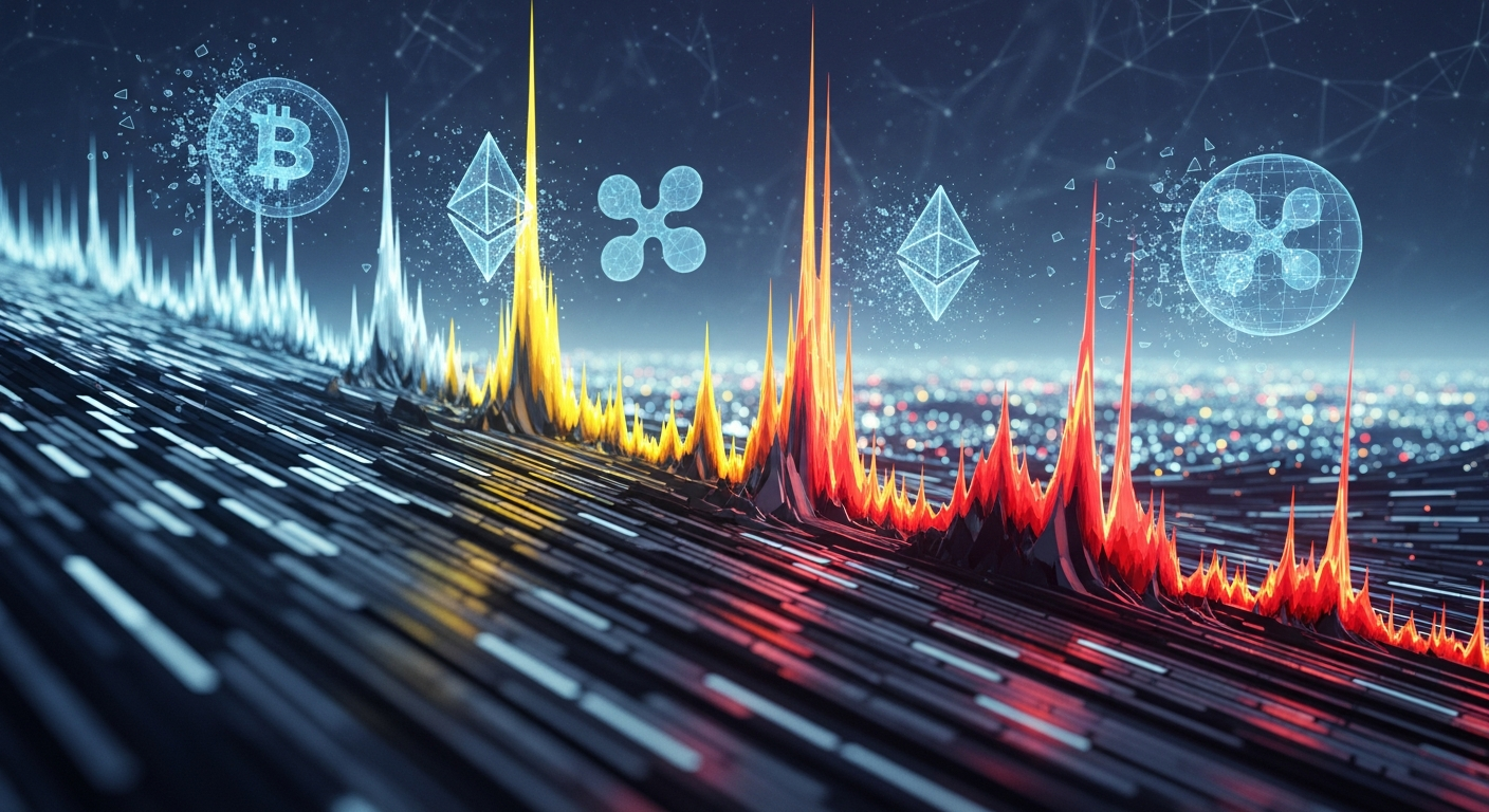 Paisagem digital abstrata com linhas geométricas fragmentadas e fluxos de dados em tons frios.