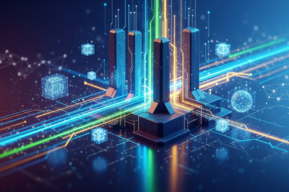 Abstract, sleek, robust geometric structures in deep blues, representing the digital financial landscape.