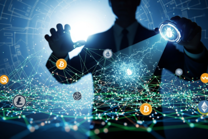 Composição abstrata e dinâmica com uma complexa rede de linhas digitais brilhantes e interconectadas.