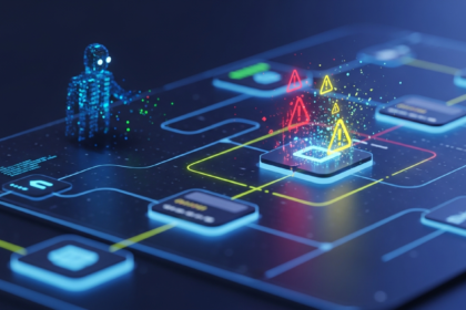 Arte digital moderna: Interface abstrata e brilhante ilustra vulnerabilidade de segurança em ecossistema DeFi