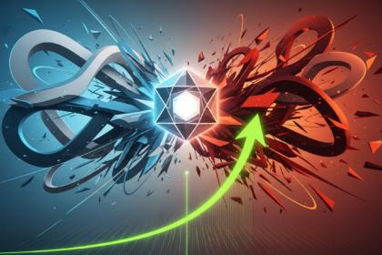 Arte abstrata moderna de um ativo digital com preço desafiando expectativas em meio à turbulência.