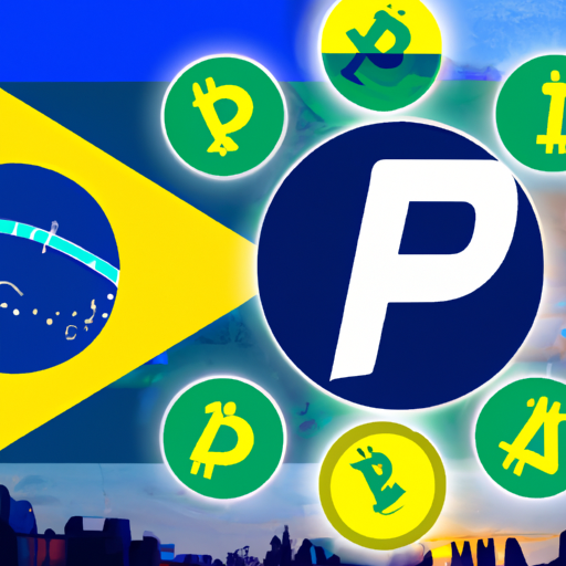 Ilustração digital mostrando integração do Binance Pay com Pix, com símbolos de criptomoedas e a bandeira do Brasil.