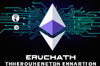 Ilustração do logo do Ethereum com elementos tecnológicos, simbolizando a atualização Fusaka e melhorias de escalabilidade.