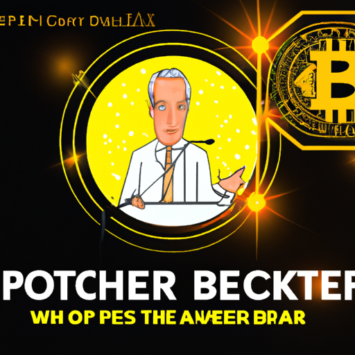 Ilustração de Peter Schiff na Binance Blockchain Week 2025, com símbolos de ouro e Bitcoin ao fundo.