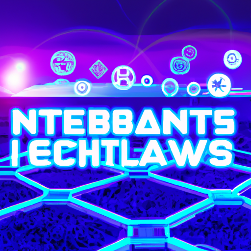 Paisagem digital futurista ilustrando jogos Web3, blockchain, NFTs e comunidades vibrantes de gamers.