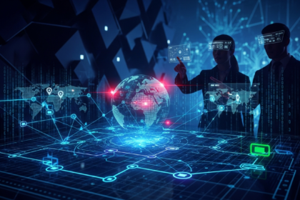 Modern digital art: Intricate glowing interface combate lavagem de dinheiro com criptomoedas.