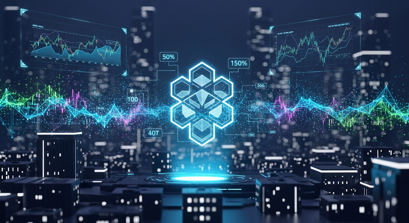 Arte digital moderna: ecossistema financeiro futurista com ícone brilhante de stablecoin geométrico.