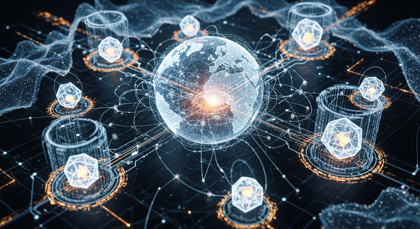 Rede abstrata de alta tecnologia com nós brilhantes, mostrando regulação financeira