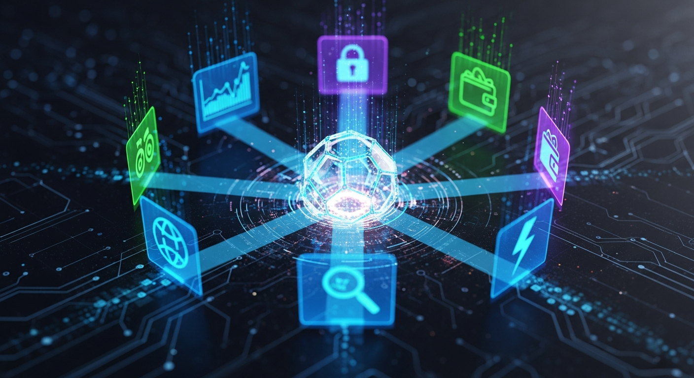 Arte digital moderna: esfera digital central brilh