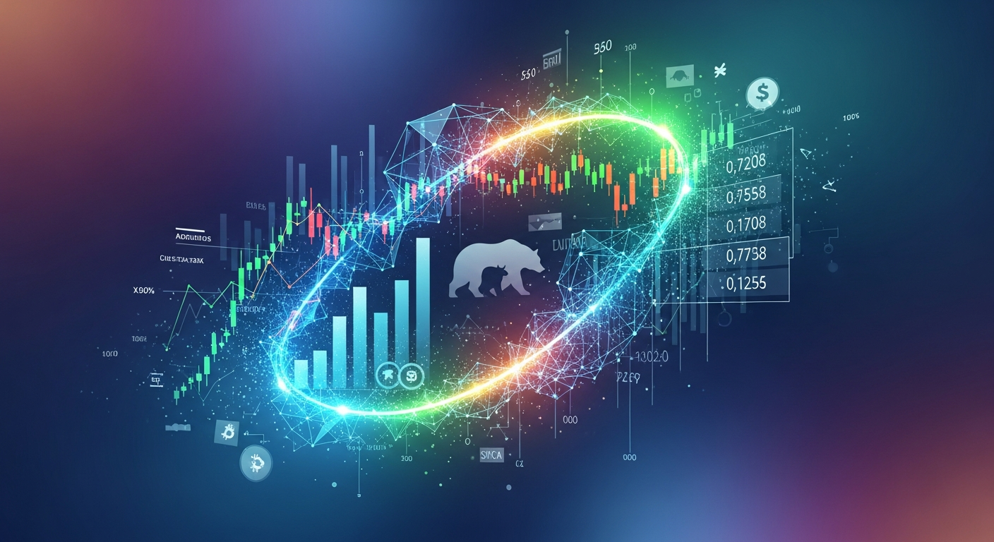 Arte digital moderna com formas geométricas brilhantes integrando ativos digitais em portfólios financeiros tradicionais.