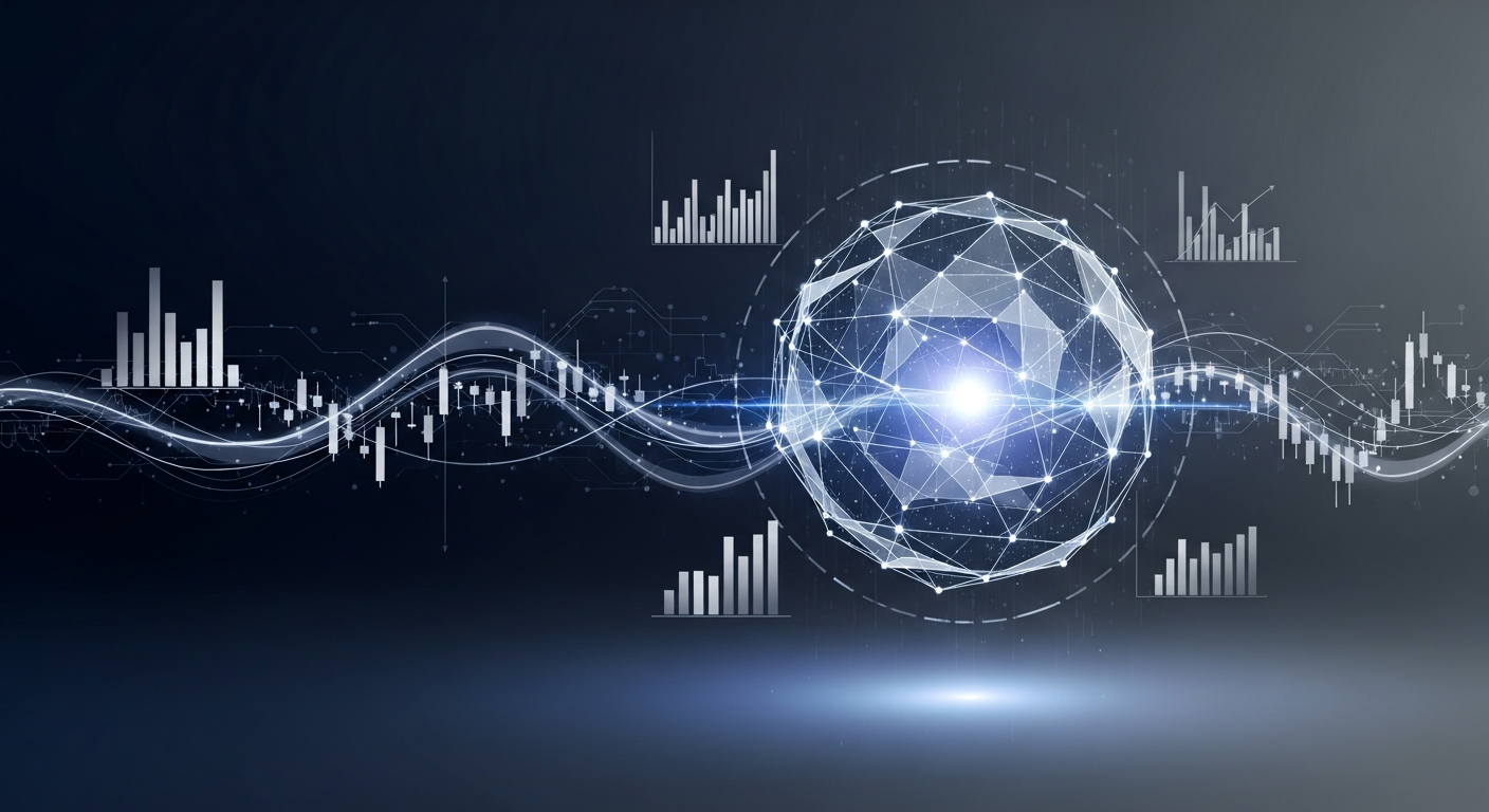 Visualização abstrata de um orbe digital brilhante, representando ativos digitais em portfólios financeiros modernos.